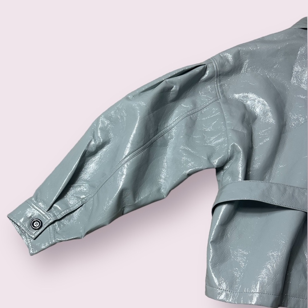 NWT Women’s ASOS Vinyl Tie Waist Light Grey Button Front Jacket With Belt Size 0 - Picture 10 of 13